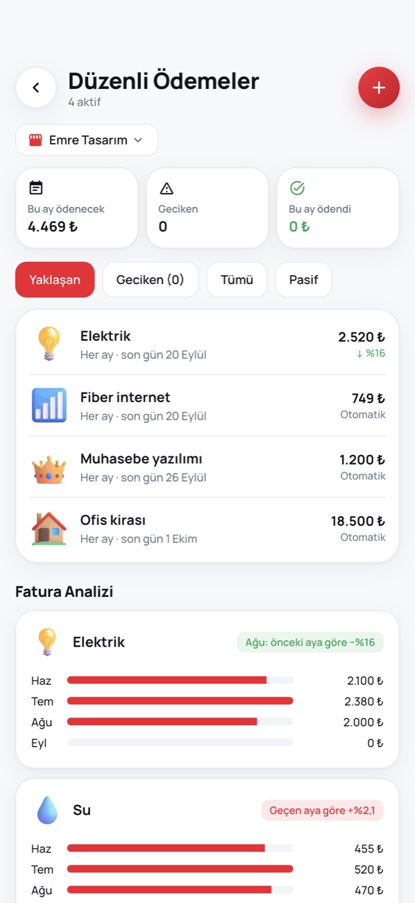 Düzenli Ödemeler ekranı