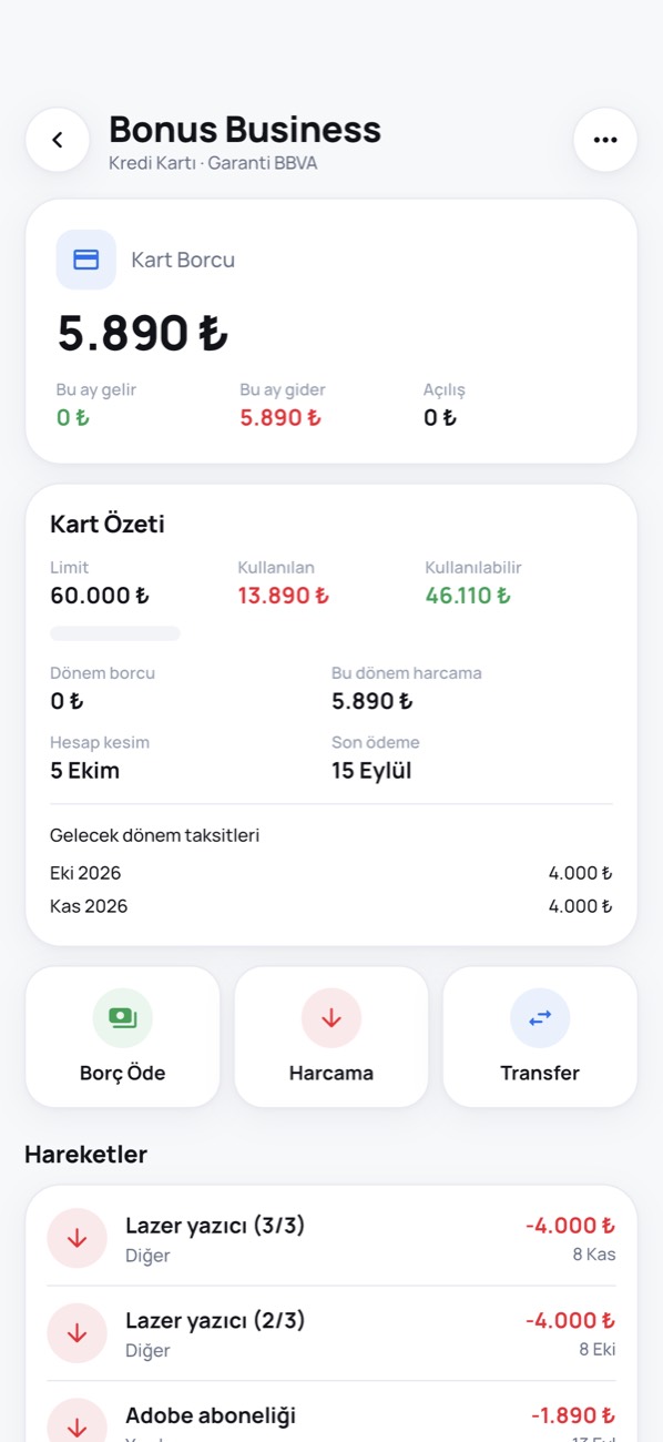 Kredi Kartı ekranı